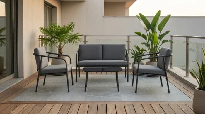 CANAPÉ 2 PLACES + 2 FAUTEUILS + TABLE BASSE - NOIR - Image 1