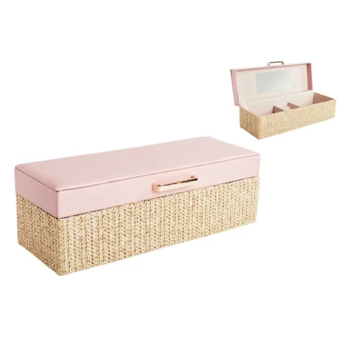 BOÎTE À BIJOUX 28X10X9,5 CM EN BOIS ET TISSU - Image 1