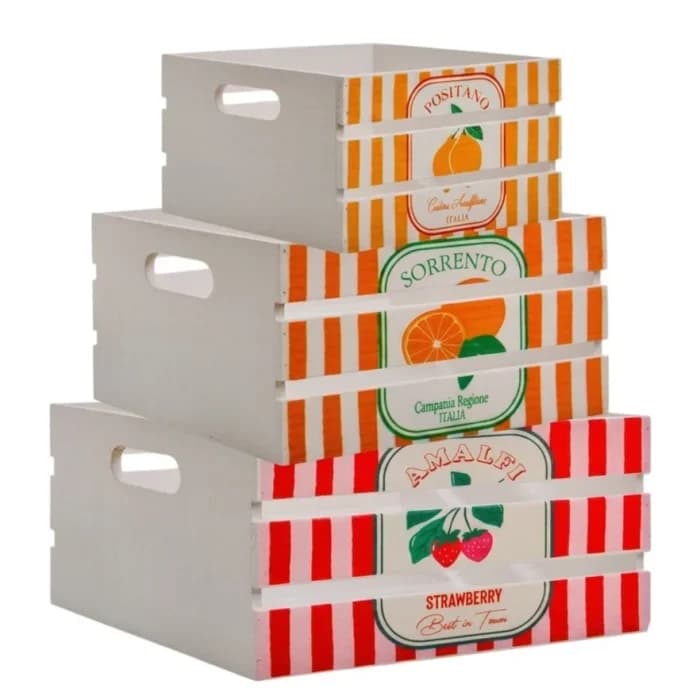 CAISSE DE RANGEMENT EN CARTON MOTIF RAYURES FRUITS - GRAND FORMAT - Image 1