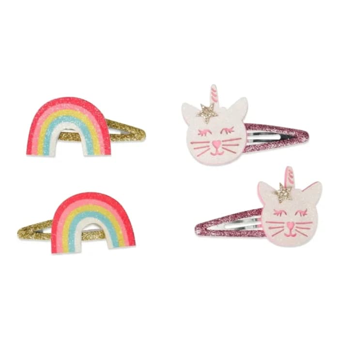 LOT DE 2 BARRETTES CHAT OU ARC-EN-CIEL - Image 1