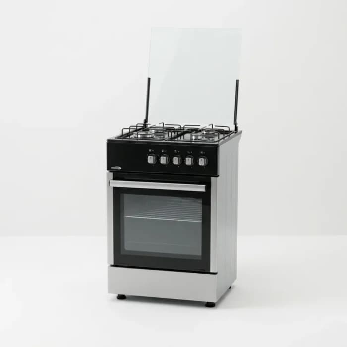 CUISINIÈRE 4 FEUX GAZ AVEC FOUR GAZ ET GRILL - NOIR ET ARGENT SHARCOOL - Image 1