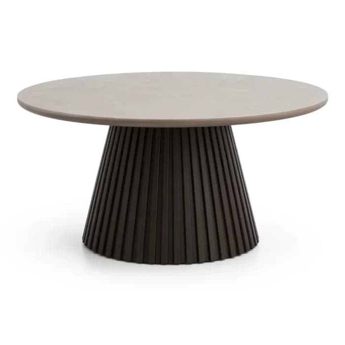 TABLE BASSE RONDE PLATEAU CÉRAMIQUE ET STRUCTURE BOIS - BLANC - Image 1