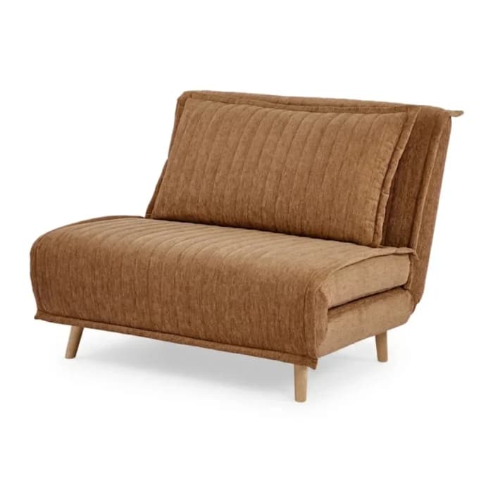 FAUTEUIL CONVERTIBLE 1 PLACE TISSU CÔTELÉ SUR PIEDS BOIS - CARAMEL - Image 1