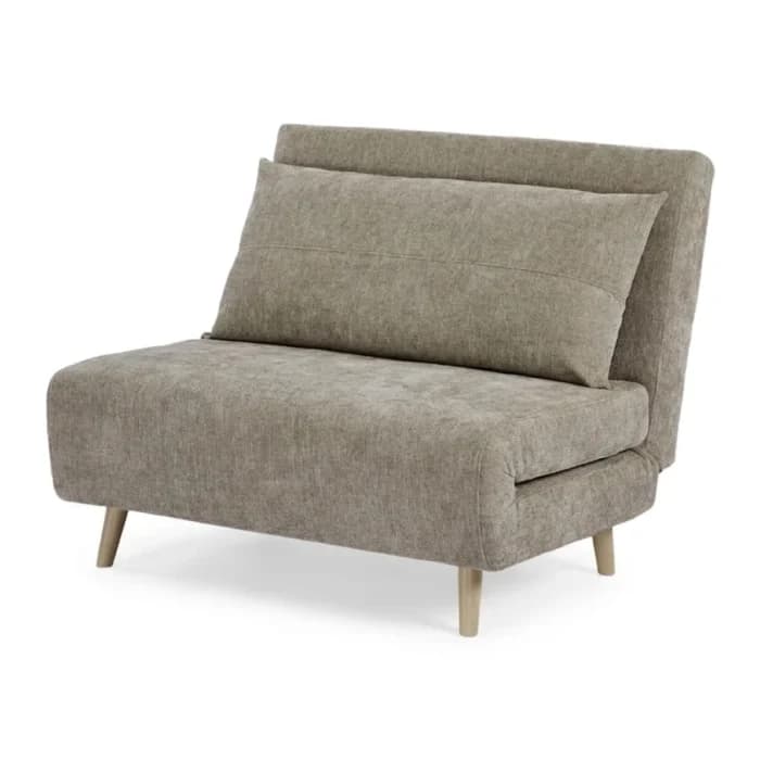 FAUTEUIL CONVERTIBLE 1 PLACE TISSU TWEED BOUCLÉ SUR PIEDS BOIS - MARRON CLAIR - Image 1