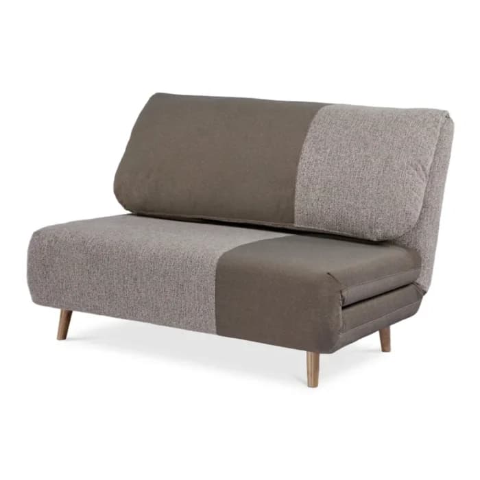 FAUTEUIL CONVERTIBLE 1 PLACE TISSU BICOLORE SUR PIEDS BOIS - BICOLORE CARAMEL/GRIS CLAIR - Image 1