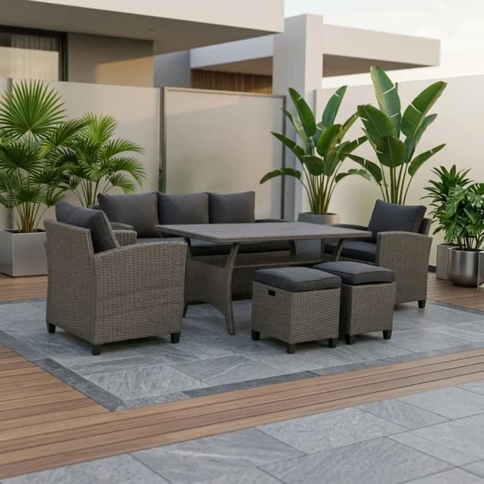 CANAPE 3 PLACES + 2 FAUTEUILS + TABLE AVEC LES COUSSINS - NOIR ( SOUS POUF ) - Image 1