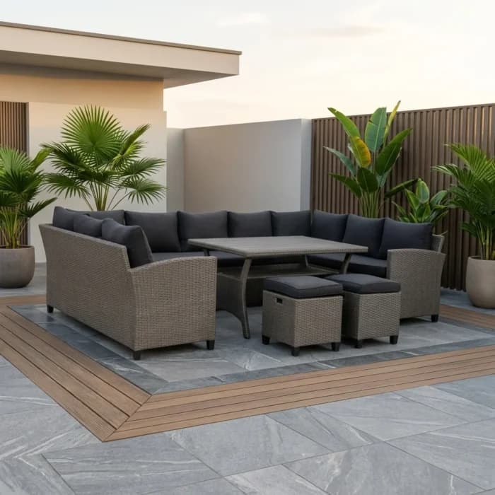CANAPE D'ANGLE U + TABLE AVEC COUSSINS - NOIR ( SANS POUF ) - Image 1