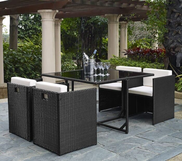 TABLE + 4 FAUTEUILS AVEC COUSSINS - NOIR - Image 2
