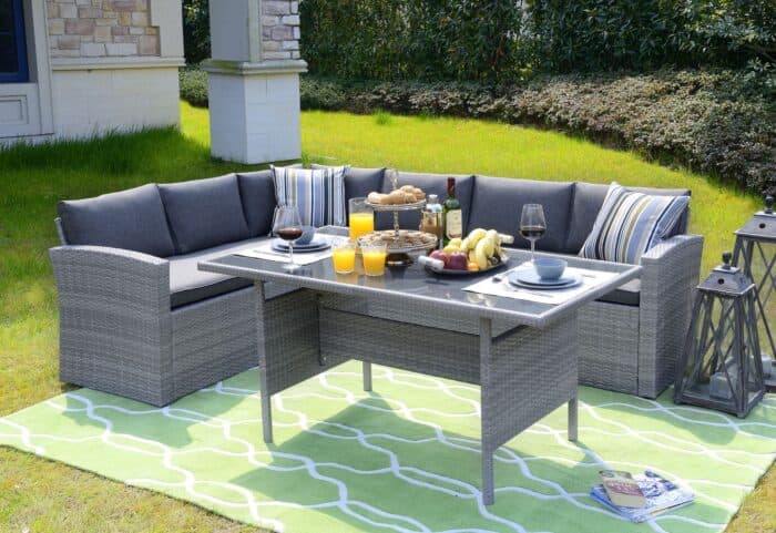 CANAPE D'ANGLE + TABLE RECTANGULAIRE  - GRIS - Image 2