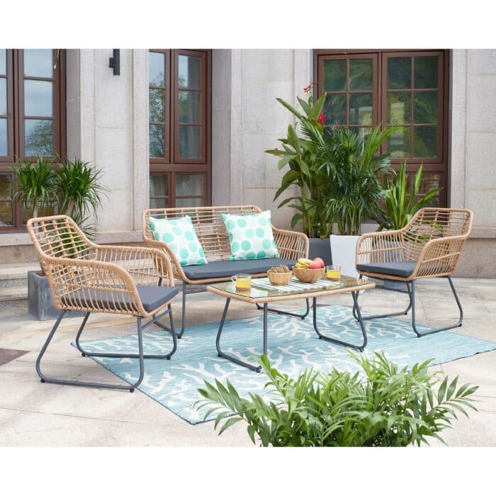 CANAPE 2 PLACES + 2 FAUTEUILS+ 1 TABLE BASSE AVEC COUSSIN - NATUREL - Image 2