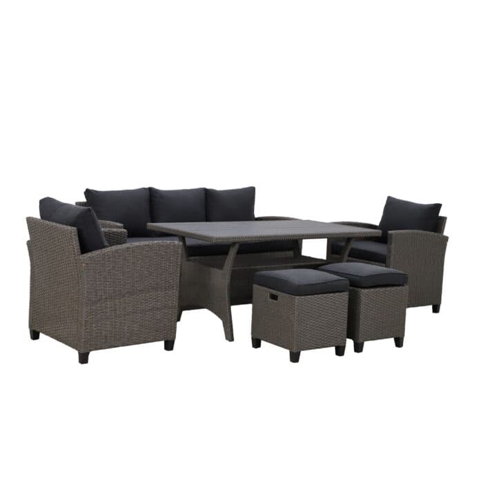 CANAPE 3 PLACES + 2 FAUTEUILS + TABLE AVEC LES COUSSINS - NOIR ( SOUS POUF ) - Image 2