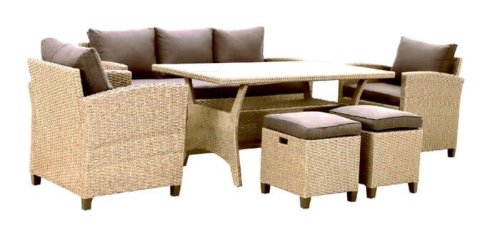 CANAPE 3 PLACES + 2 FAUTEUILS + TABLE AVEC LES COUSSINS - NATUREL( SOUS POUF ) - Image 2