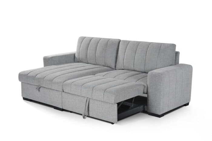 CANAPÉ D'ANGLE RÉVERSIBLE &amp; CONVERTIBLE EN TISSU + COFFRE - GRIS - Image 2