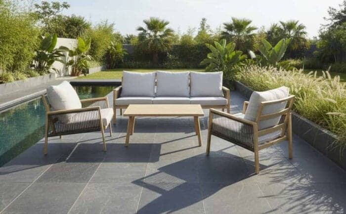 CANAPÉ 3 PLACES + 2 FAUTEUILS + TABLE BASSE - GRIS - Image 2