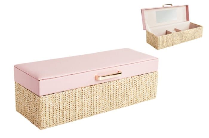 BOÎTE À BIJOUX 28X10X9,5 CM EN BOIS ET TISSU - Image 2
