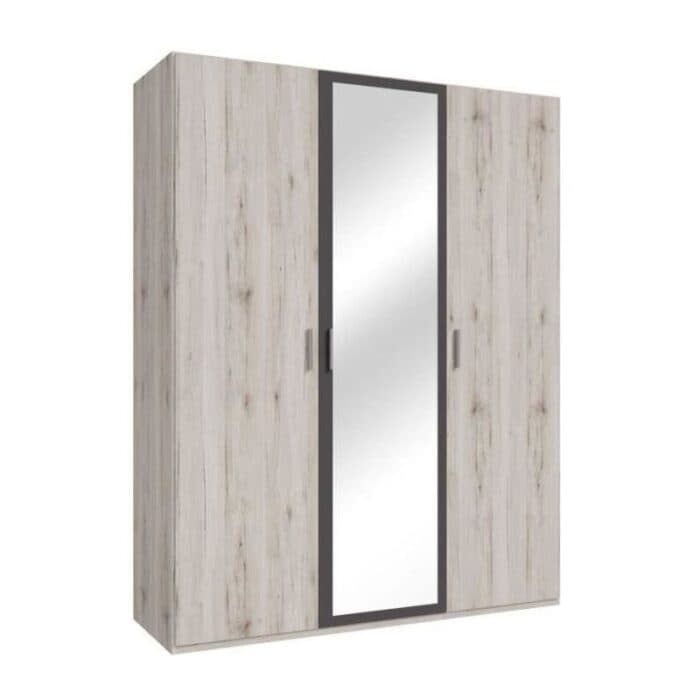 ARMOIRE 3 PORTES BATTANTES AVEC MIROIR - CHÊNE CENDRÉ/GRIS FONCÉ - Image 2