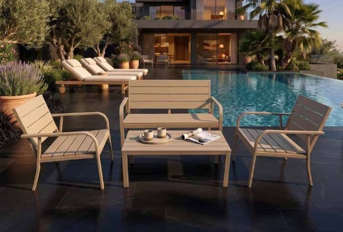 CANAPE 2 PLACES + 2 FAUTEUILS+ 1 TABLE BASSE - BEIGE - Image 2