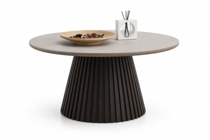 TABLE BASSE RONDE PLATEAU CÉRAMIQUE ET STRUCTURE BOIS - BLANC - Image 2