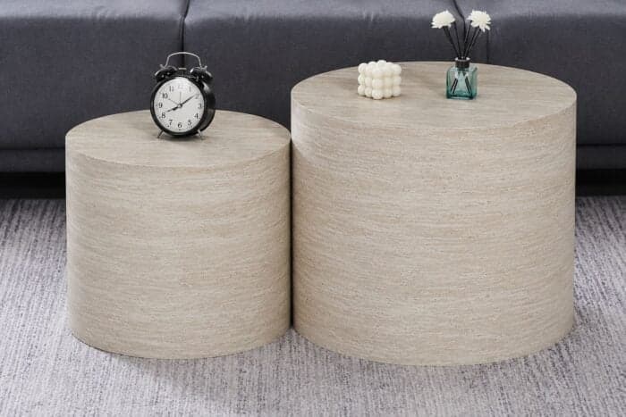 SET 2 TABLES BASSES GIGOGNES EN MDF - EFFET TRAVERTIN - Image 2