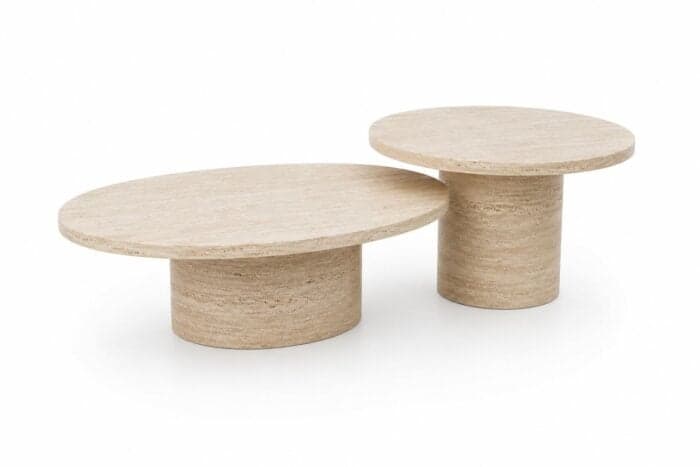 SET 2 TABLES BASSES GIGOGNES EN MDF - EFFET TRAVERTIN - Image 2