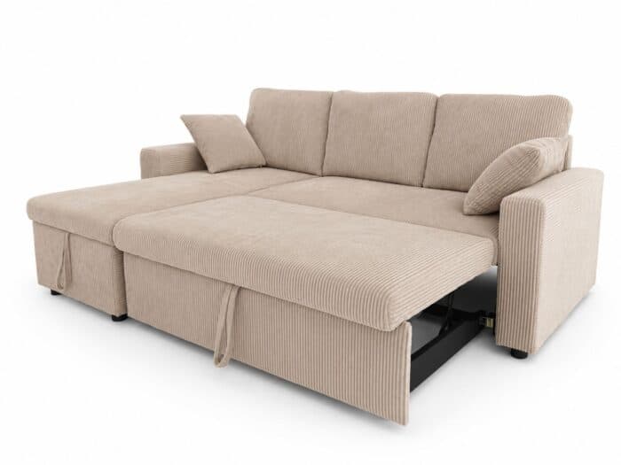 CANAPÉ D'ANGLE CONVERTIBLE &amp; RÉVERSIBLE + 2 POUFS - MARRON - Image 2
