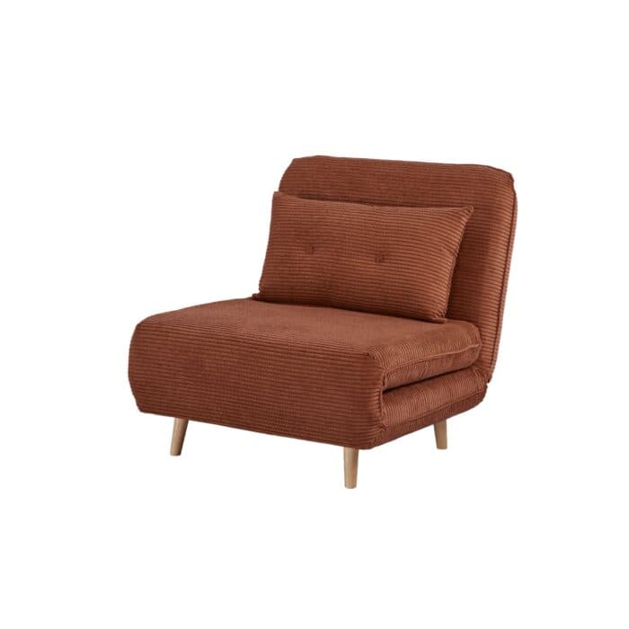 FAUTEUIL CONVERTIBLE 1 PLACE VELOURS CÔTELÉ CAPITONNÉ SUR PIEDS BOIS - CARAMEL - Image 2