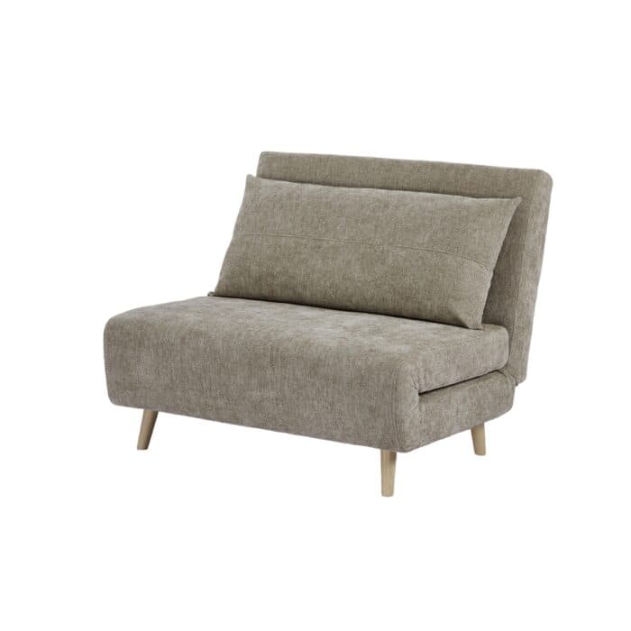 FAUTEUIL CONVERTIBLE 1 PLACE TISSU TWEED BOUCLÉ SUR PIEDS BOIS - MARRON CLAIR - Image 2