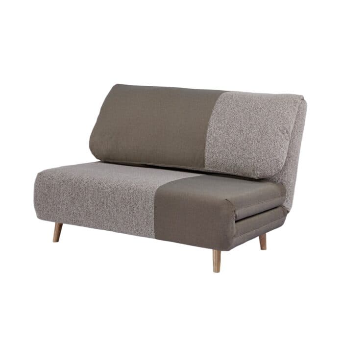 FAUTEUIL CONVERTIBLE 1 PLACE TISSU BICOLORE SUR PIEDS BOIS - BICOLORE CARAMEL/GRIS CLAIR - Image 2