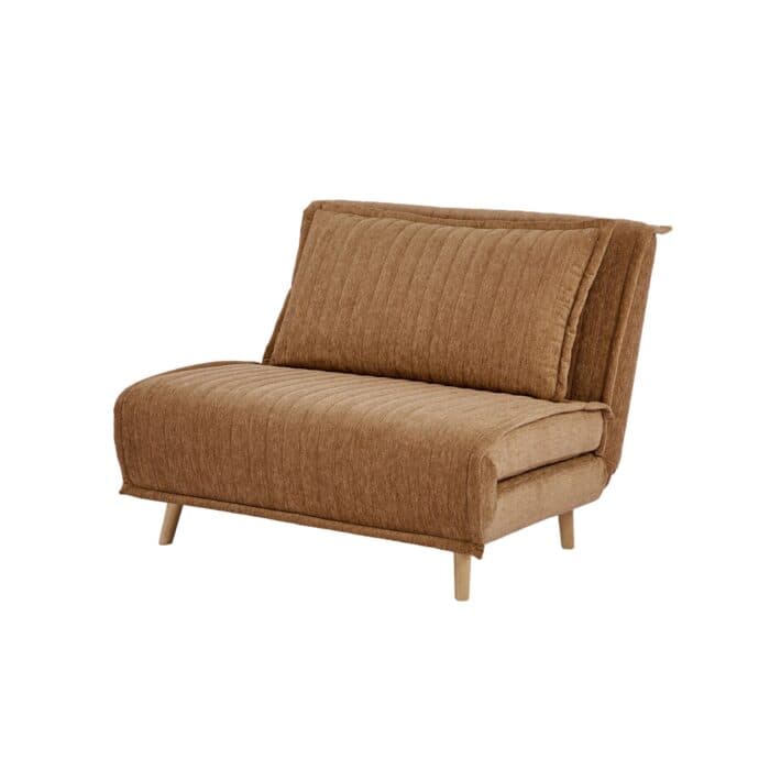 FAUTEUIL CONVERTIBLE 1 PLACE TISSU CÔTELÉ SUR PIEDS BOIS - CARAMEL - Image 2