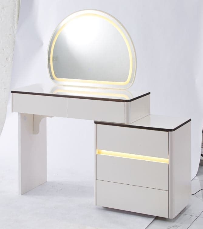 COIFFEUSE LED 5 TIROIRS - BLANC LISERÉ CHÊNE - Image 2