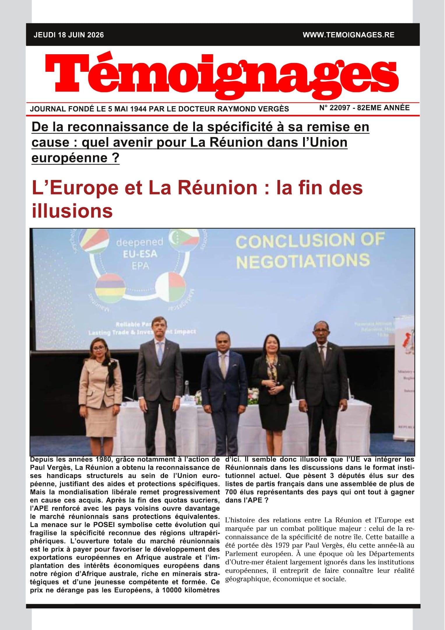L'Europe et La Réunion : la fin des illusions