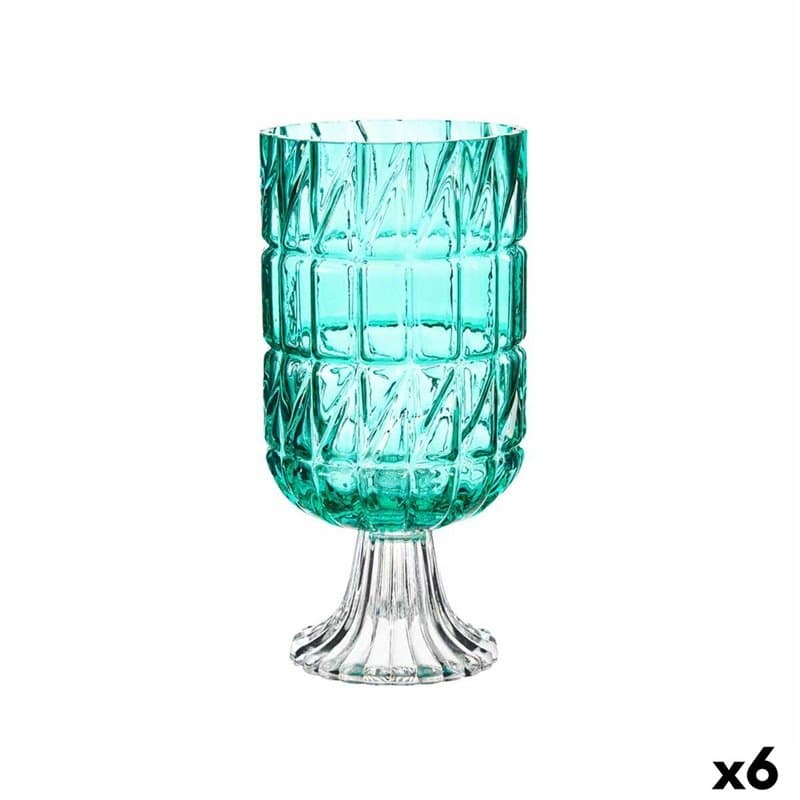 Vase Taillé Turquoise Verre 13 x 26,5 x 13 cm (6 Unités) - Image 1