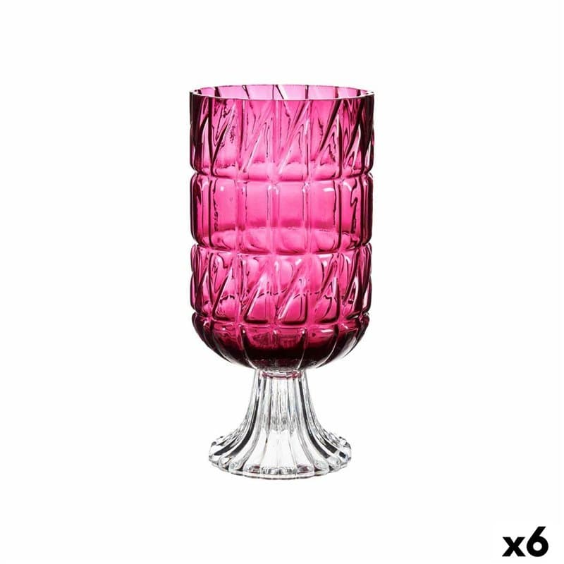 Vase Taillé Rose foncé Verre 13 x 26,5 x 13 cm (6 Unités) - Image 1