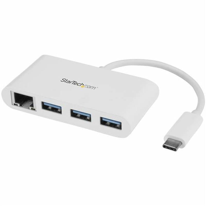 Startech.com Hub USB-C à 3 ports avec Gigabit Ethernet - USB 3.0 (5Gbps) - USB-C vers 3x USB-A - Blanc - Image 1
