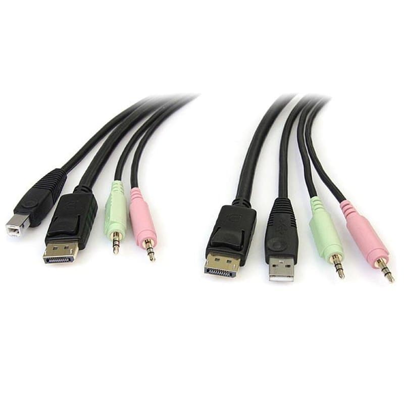 Startech.com Câble de commutateur KVM DisplayPortUSB 4 en 1 de 1,8 m avec audio et microphone - Image 1