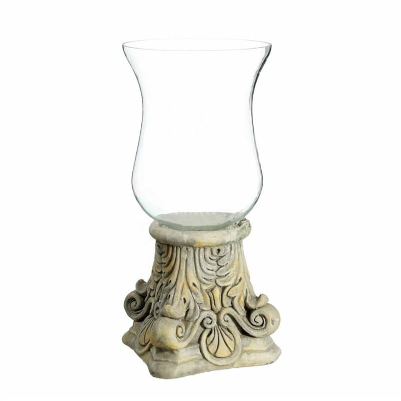 Bougeoir 19,5 x 19,5 x 42 cm Verre Ciment Crème - Image 1