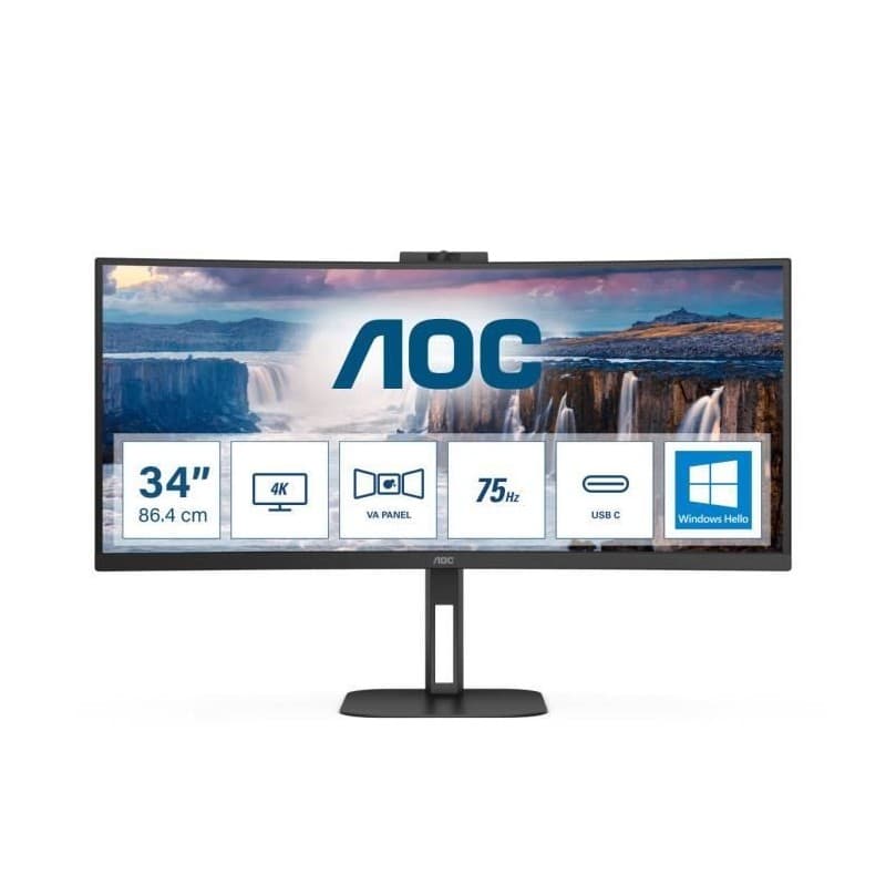 AOC V5 CU34V5CW LED display 86,4 cm (34") 3440 x 1440 pixels Wide Quad HD Noir" - Image 1