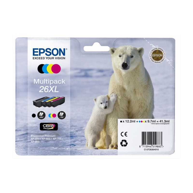 Epson Multipack T2636 XL - Ours Polaire - Noir, Cyan, Jaune, Magenta (C13T26364010) - Image 1