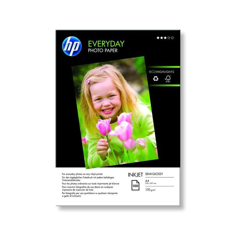 HP Papier photo Everyday, brillant, 200 g/m2, A4 (210 x 297 mm), 100 feuilles - Image 1