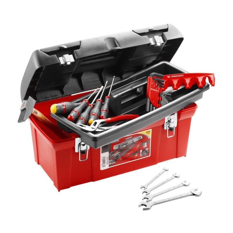 Caisse a outils FACOM + 20 outils - 5 Tournevis Protwist + 9 Clés mâles + 4 Clés a fourche + Marteau rivoir + Pince - TBX1M.PB - Image 1