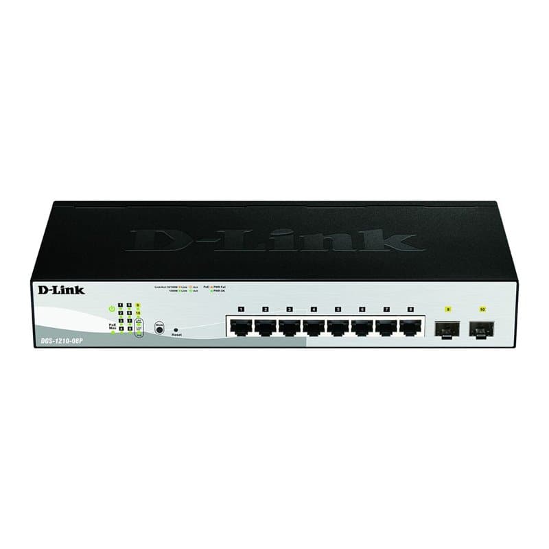 D-Link DGS-1210-08P Géré L2 Gigabit Ethernet (10/100/1000) Connexion Ethernet, supportant l'alimentation via ce port (PoE) Noir - Image 1