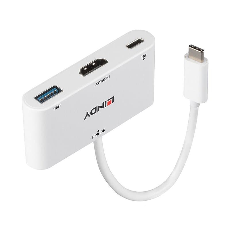 Lindy 43340 câble vidéo et adaptateur 0,18 m HDMI + USB Type-A USB Type-C Blanc - Image 1