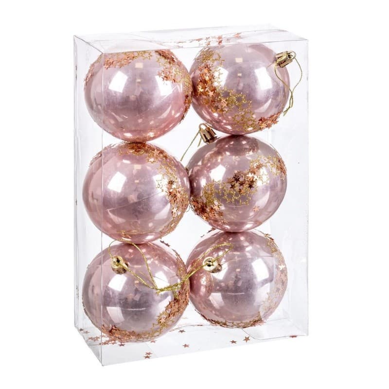 Boules de Noël Rose Plastique 8 cm (6 Unités) - Image 1