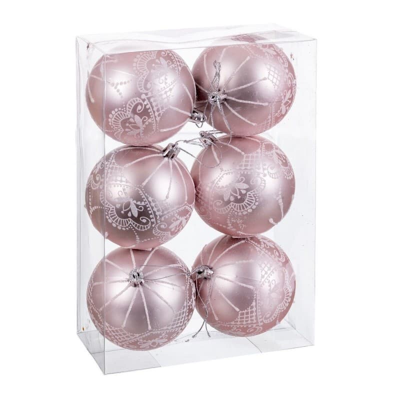 Boules de Noël Rose Plastique 8 cm (6 Unités) - Image 1