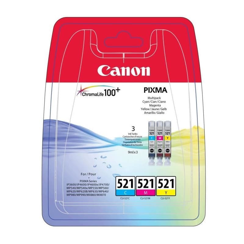 Canon Pack de 3 cartouches d'encre CLI-521 Cyan/Magenta/Jaune - Image 1