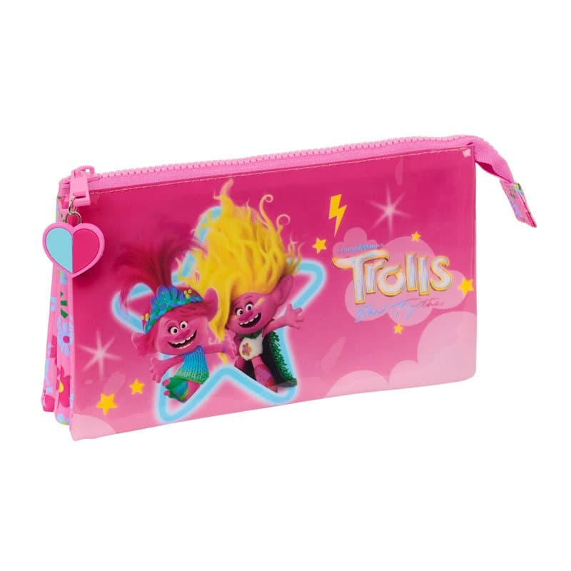 Trousse Fourre-Tout Triple Trolls Rose 22 x 12 x 3 cm - Image 1