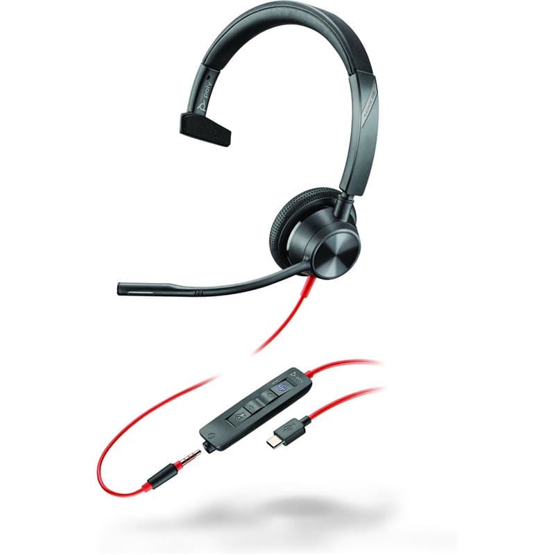 Poly Micro-casque Blackwire 3315 monaural USB-C certifié Microsoft Teams + connexion 3,5 mm + adaptateur USB-C/A - Image 1