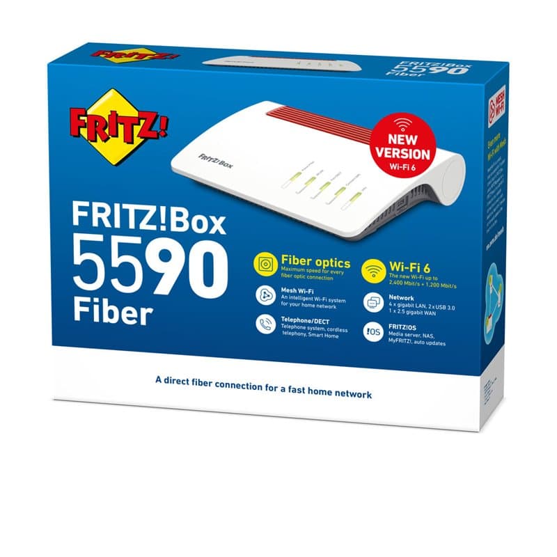 Fritz!Box 5590 Fiber XGS-PON routeur sans fil Gigabit Ethernet Bi-bande (2,4 GHz / 5 GHz) Blanc - Image 1