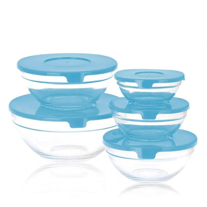Ensemble de 5 Boîtes à Lunch Glass EH Bleu Transparent - Image 1