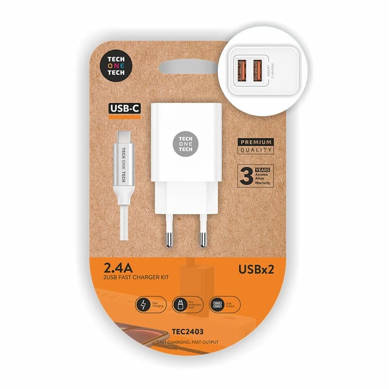Chargeur Mural + Câble USB-C Tech One Tech Double - Image 1